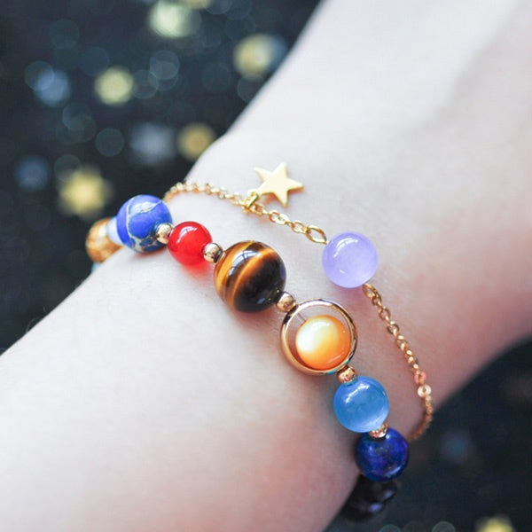 #J4 Solar System Bracelet - Pluto - Moon - Unique Gemstone - 12 Patterns