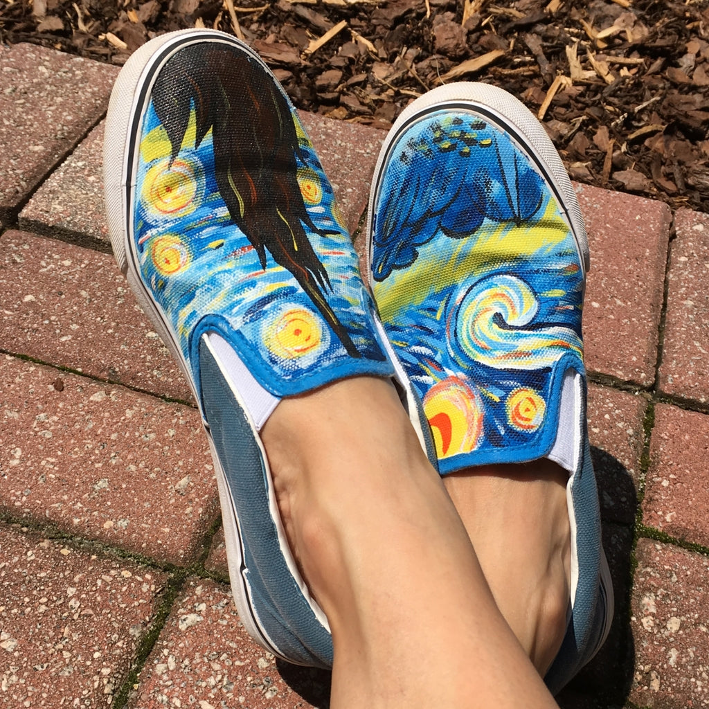 #010 Van Gogh Theme Hand-Painted Canvas Shoes