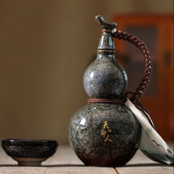 Handcrafted Ancient Style Ceramic Gourd Wine and Water Pot