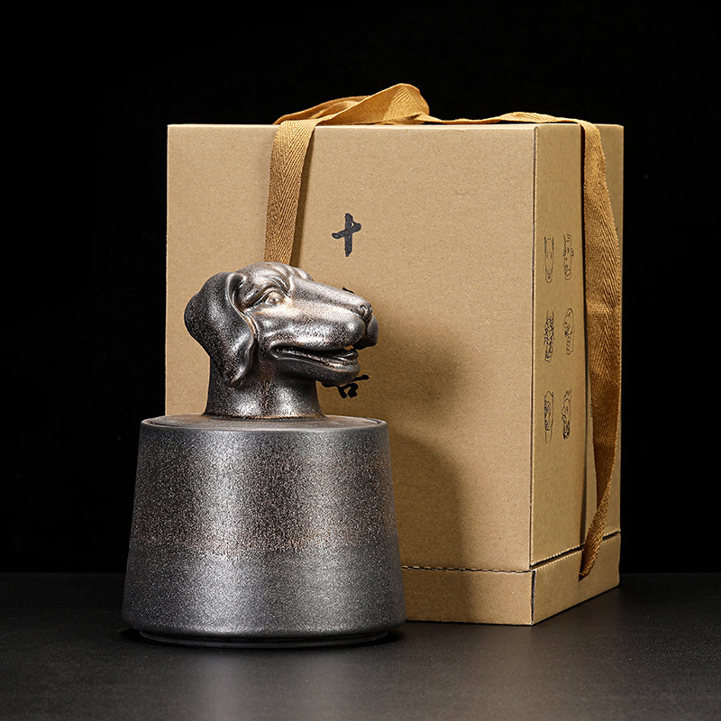 Gilded Zodiac Tea Caddy - 12 Chinese Animal Sign Ceramic Storage Jar