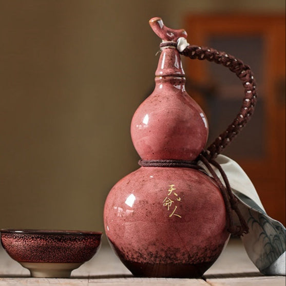Handcrafted Ancient Style Ceramic Gourd Wine and Water Pot