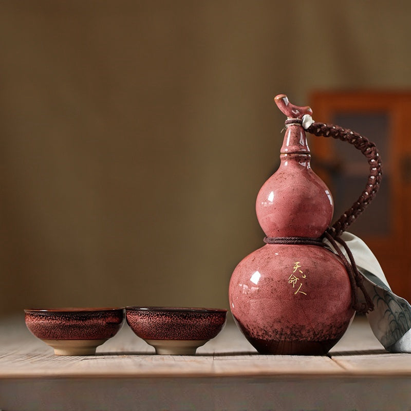 Handcrafted Ancient Style Ceramic Gourd Wine and Water Pot