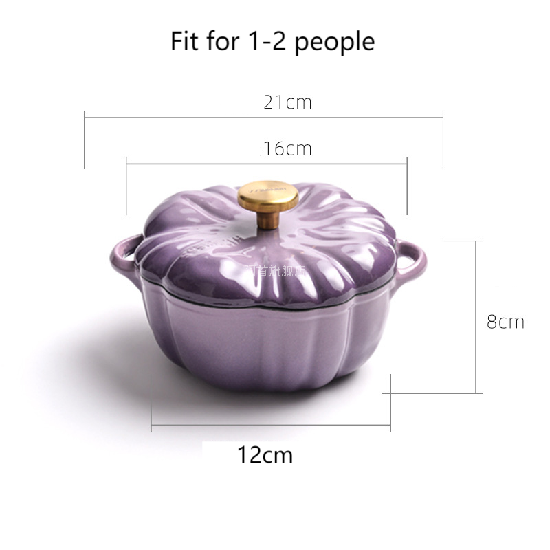 Purple Gradient Pumpkin-Shaped Enamel Pot with White Interior