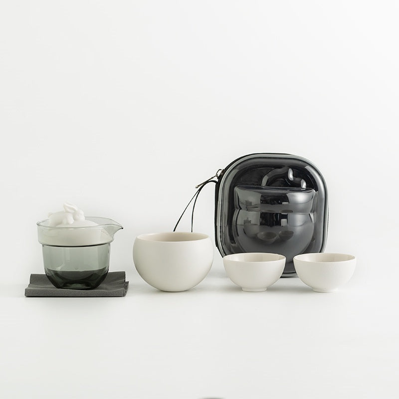 A beautifully crafted collection Ceramic Rabbit Travel Tea Set