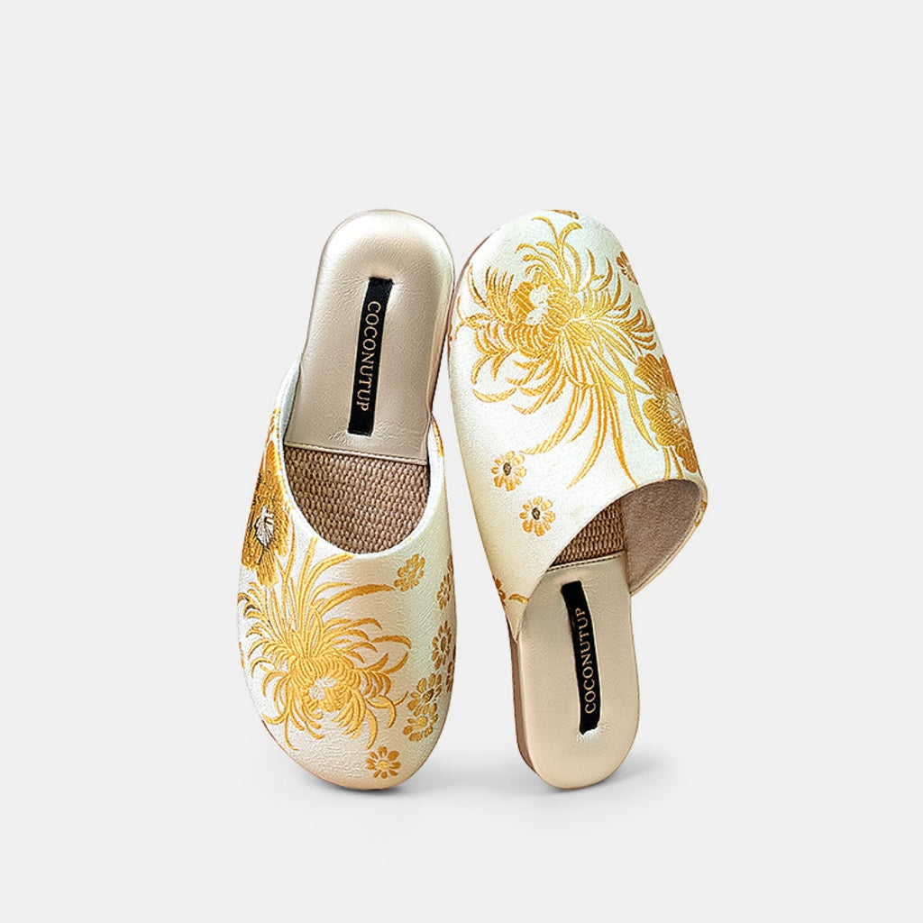 Linen Embroidered House Slippers for Women - Premium Anti-Slip & Odor-Resistant Indoor/Outdoor Slides