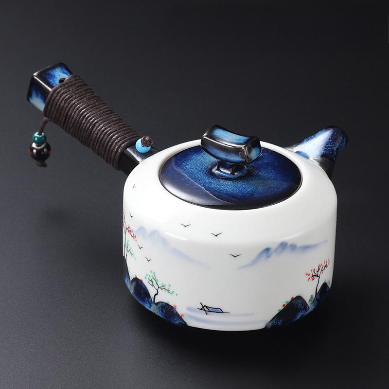 Hand-Painted Landscape Pitcher Handle Teapot