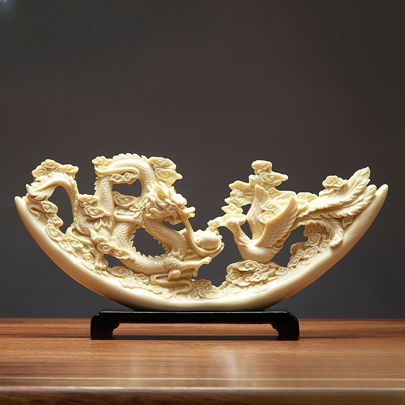 Eco Friendly Resin Dragon and Phoenix Carved Art Sculpture