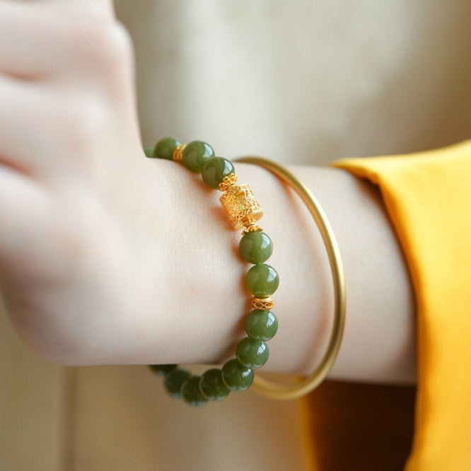 Natural Handcrafted Hetian Jade Beaded Bracelet