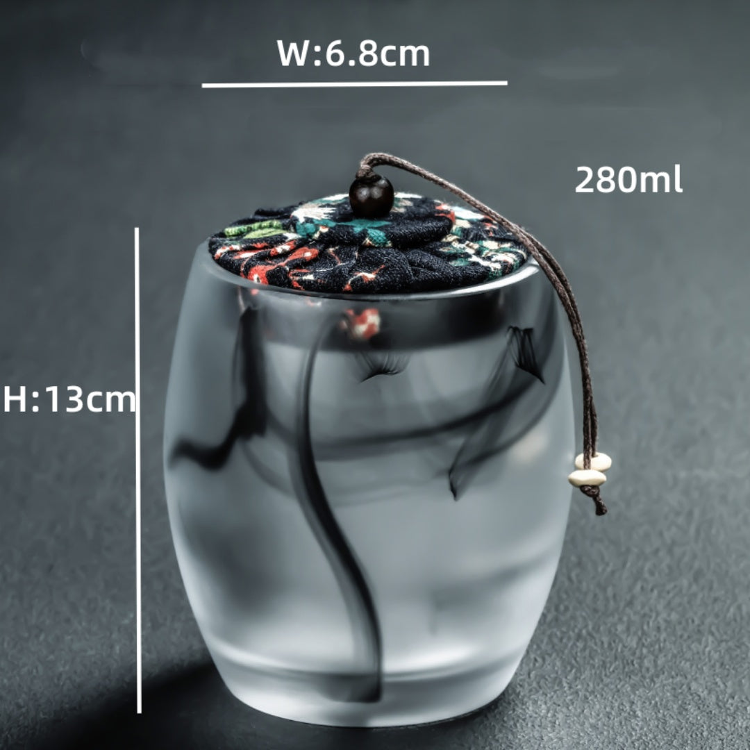 "Ink Wash" Glass Tea Canister with Wooden Lid