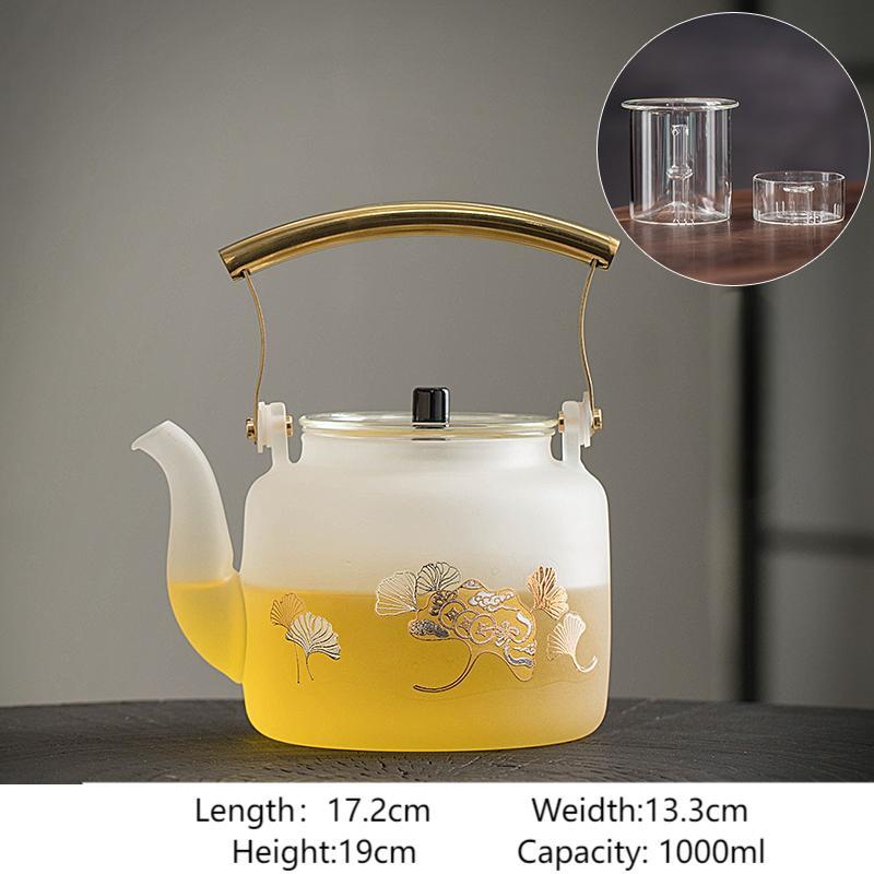 White Gingko Glass Teapot with Stove