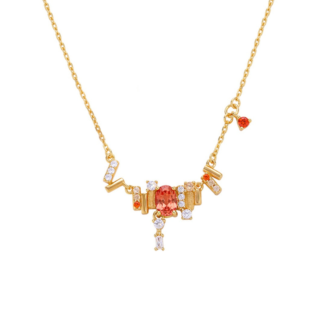Floating Light and Golden Glow Cultured Sapphire in Padparadscha Color, Retro Sterling Silver Necklace and Ear Cuff Set