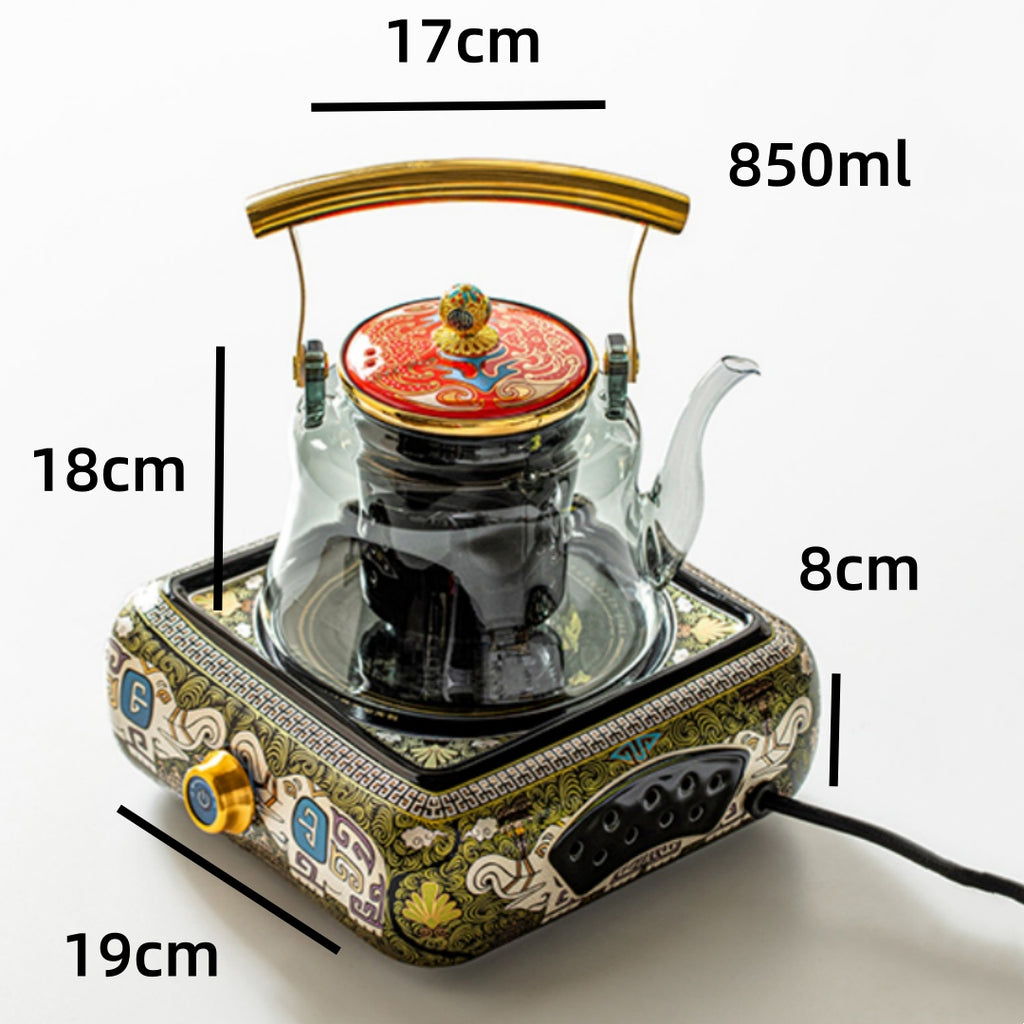 Imperial Glass Teapot Electric Tea Set - Traditional Brewing Kit with Transparent Ash-Grey Teapot & Electric Warmer