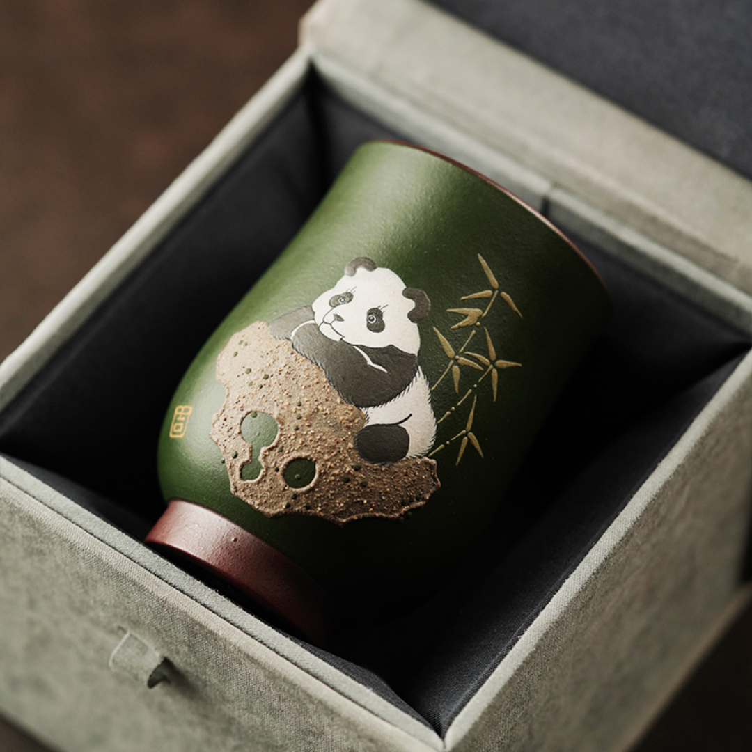Purple Clay Master Tea Cup - Hand-Painted Giant Panda Design