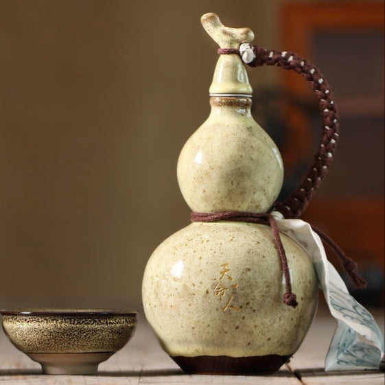 Handcrafted Ancient Style Ceramic Gourd Wine and Water Pot