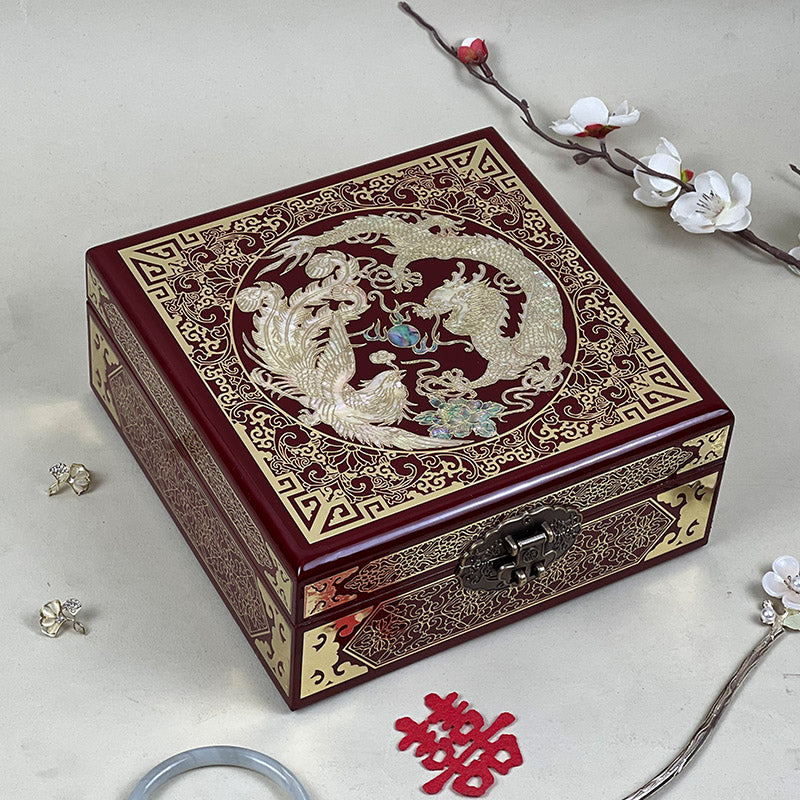 Pingyao Intangible Cultural Heritage Lacquer ware Abalone Shell Chinese Style Exquisite Wooden Jewelry Box