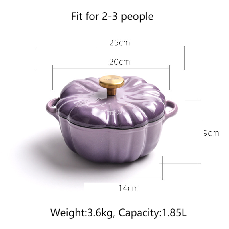 Purple Gradient Pumpkin-Shaped Enamel Pot with White Interior
