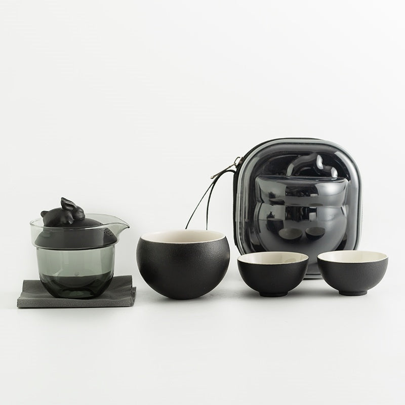 A beautifully crafted collection Ceramic Rabbit Travel Tea Set