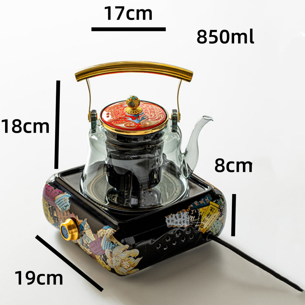 Imperial Glass Teapot Electric Tea Set - Traditional Brewing Kit with Transparent Ash-Grey Teapot & Electric Warmer