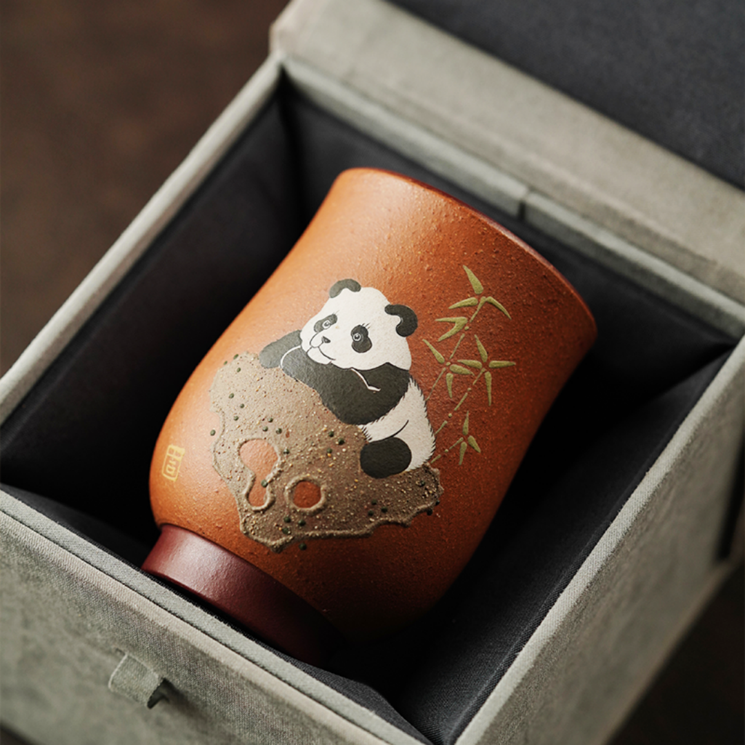 Purple Clay Master Tea Cup - Hand-Painted Giant Panda Design