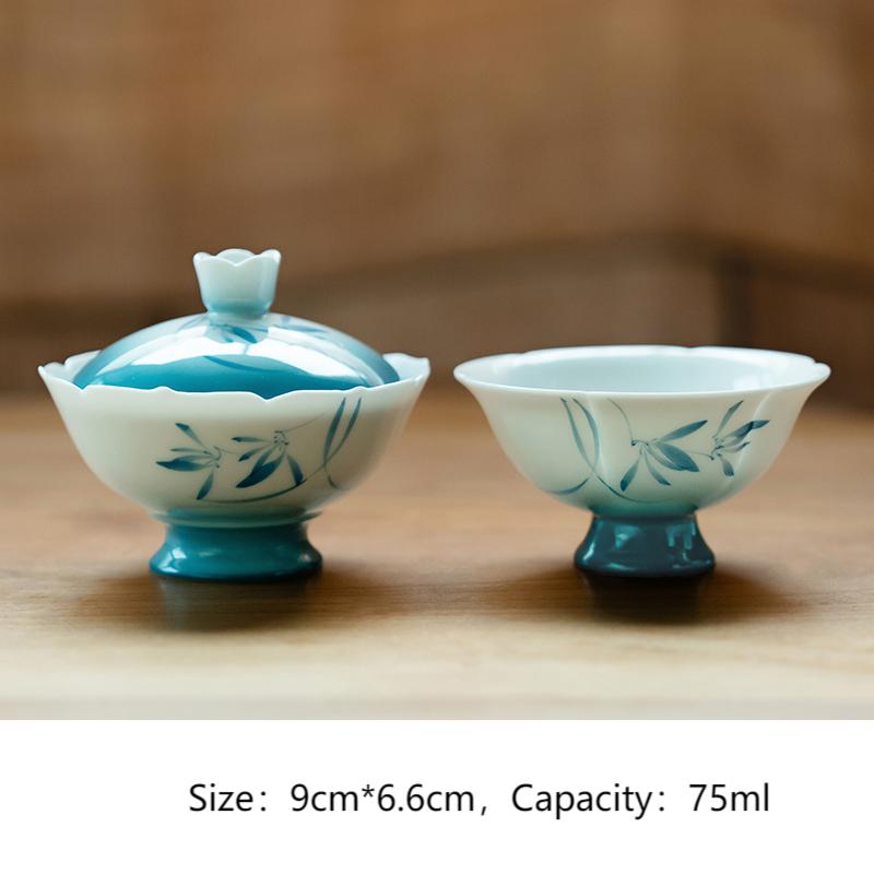 Hand Painted Butterfly Orchid Gradient Gaiwan Tea Cup