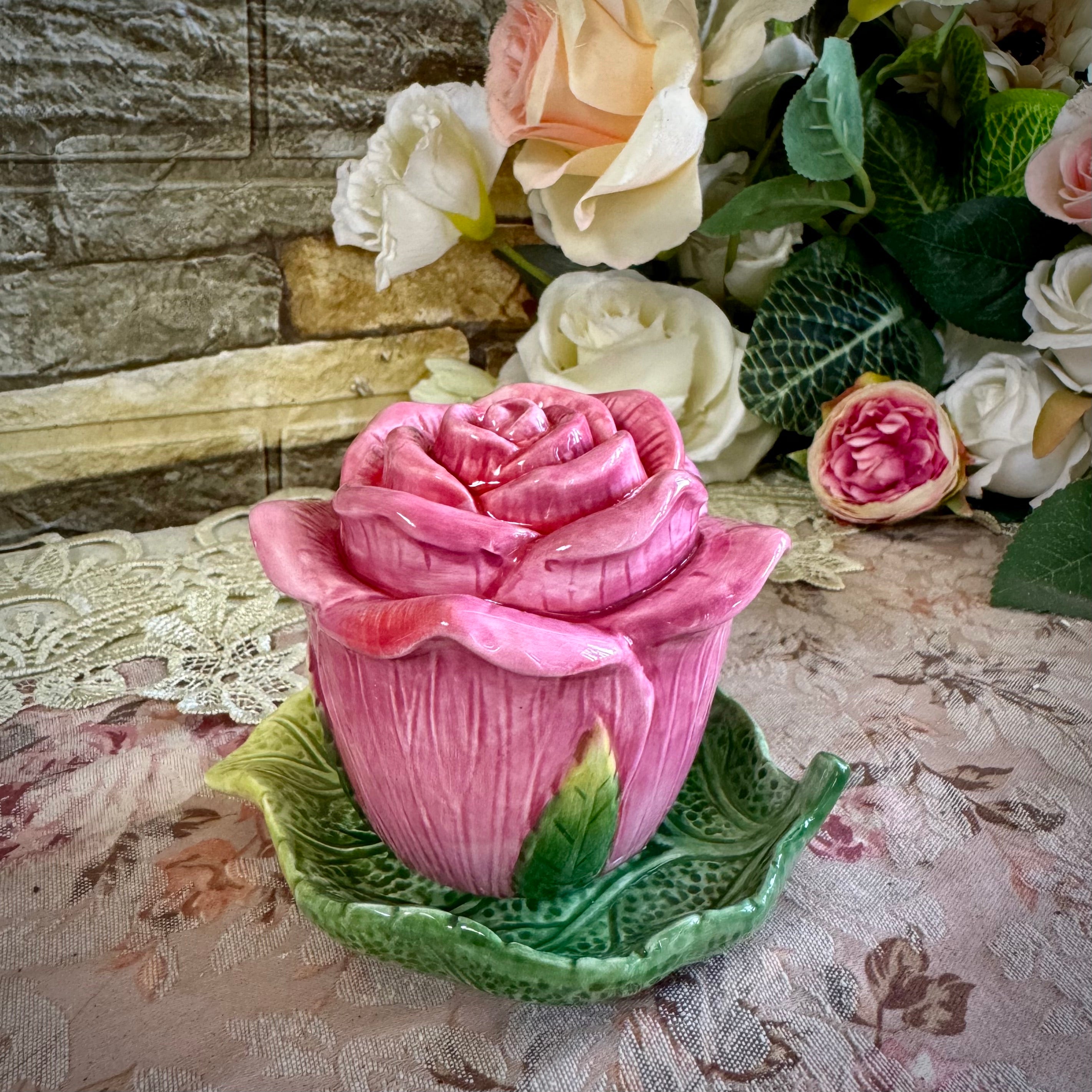 Glaze Rose Ceramic Tea Set - Teapot with Two Cups