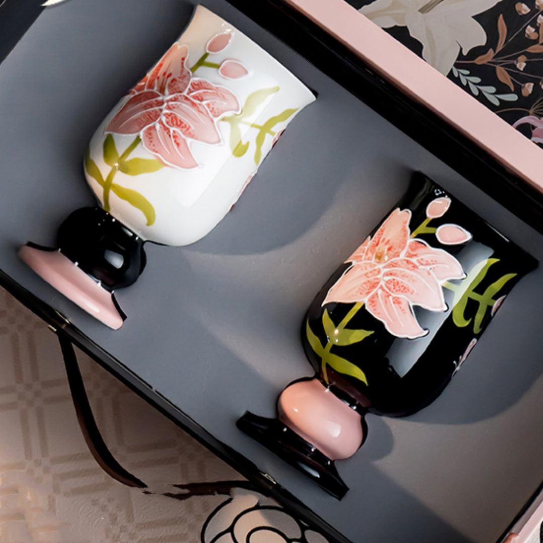 Ceramic Mug - Hand-Painted Lily & Orchid Design