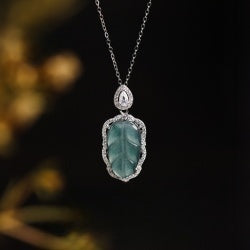 Natural Leaf Shaped Blue Aquamarine Pendant Necklace S925 Sterling Silver with Extendable Chain
