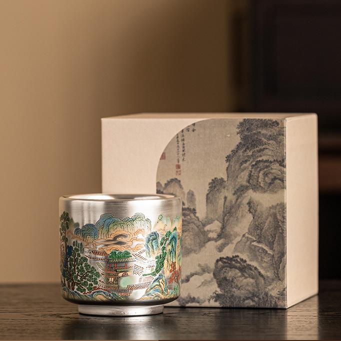 Dragon-Patterned Silver-Glazed Tea Cup