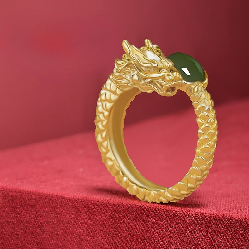 Natural Adjustable Hetian Jade Dragon Tail Ring