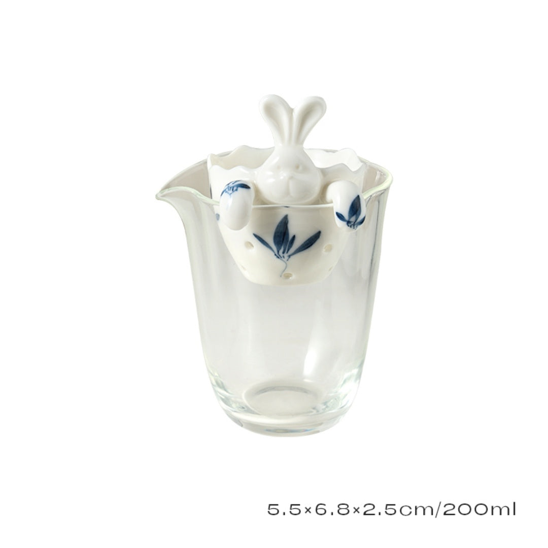Rabbit Tea Strainer - Hand-Painted Orchid Design Tea Filter Tea Cup and Fairness Cup Set