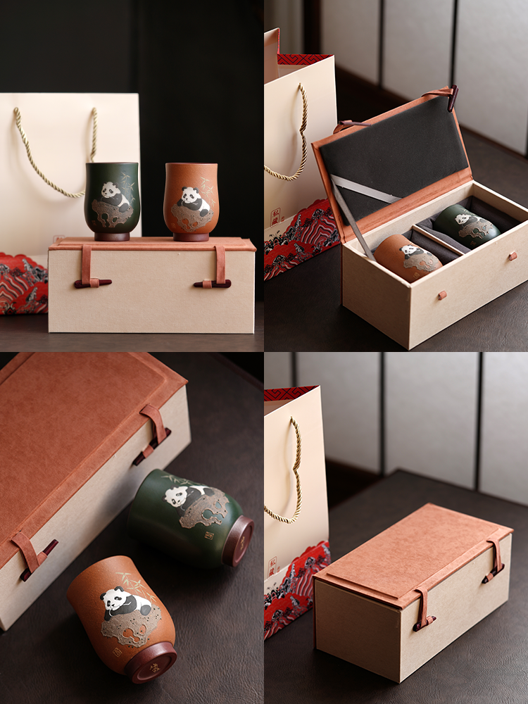 Purple Clay Master Tea Cup - Hand-Painted Giant Panda Design