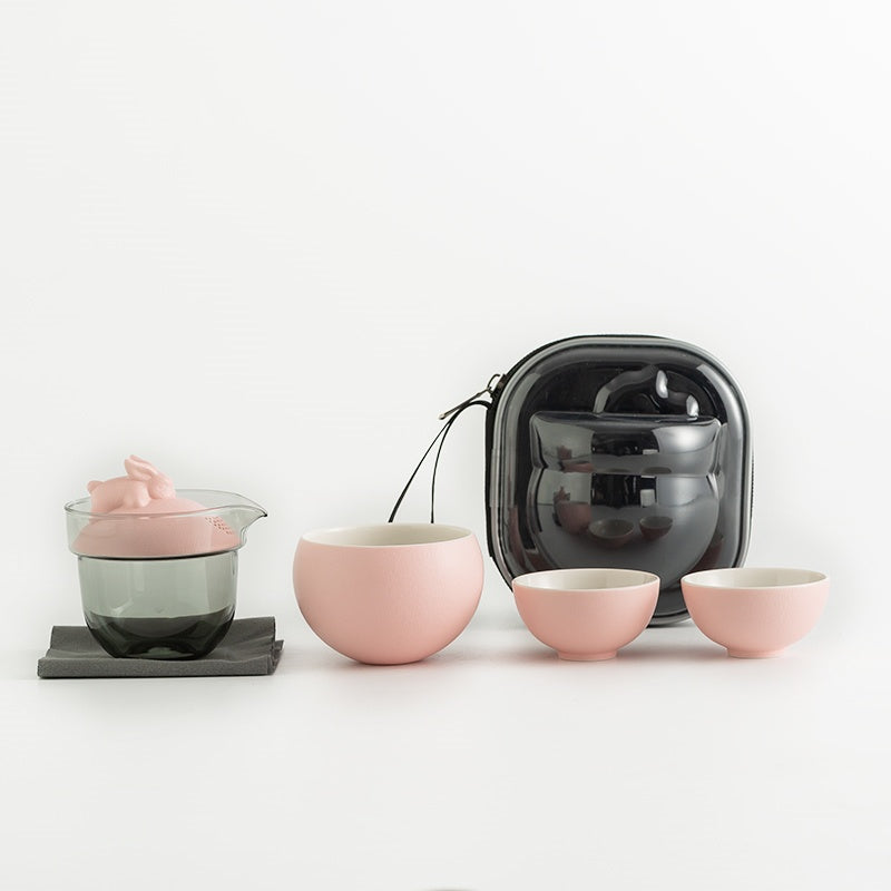 A beautifully crafted collection Ceramic Rabbit Travel Tea Set