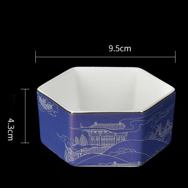 New Chinese Style Ceramic Hexagonal Snack Bowl Set