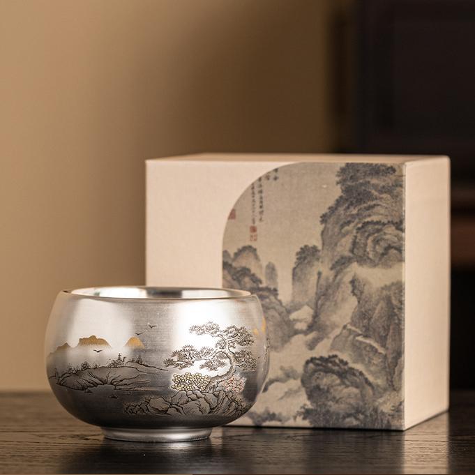 Dragon-Patterned Silver-Glazed Tea Cup