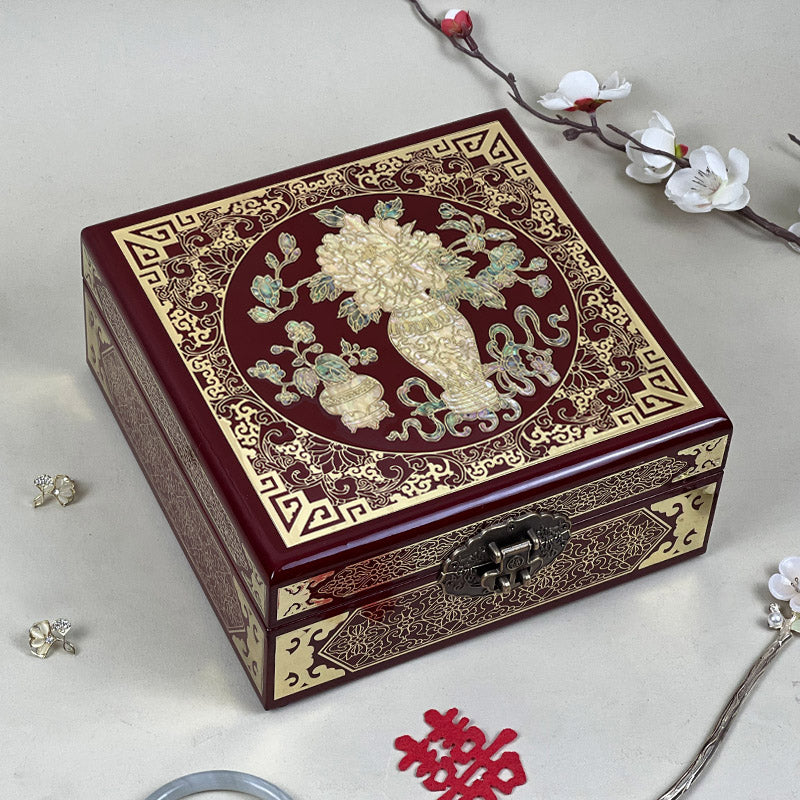 Pingyao Intangible Cultural Heritage Lacquer ware Abalone Shell Chinese Style Exquisite Wooden Jewelry Box