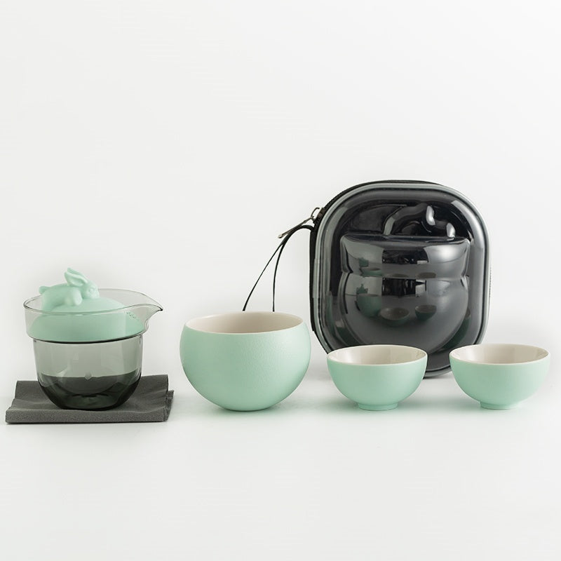 A beautifully crafted collection Ceramic Rabbit Travel Tea Set