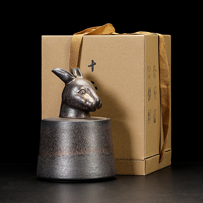 Gilded Zodiac Tea Caddy - 12 Chinese Animal Sign Ceramic Storage Jar