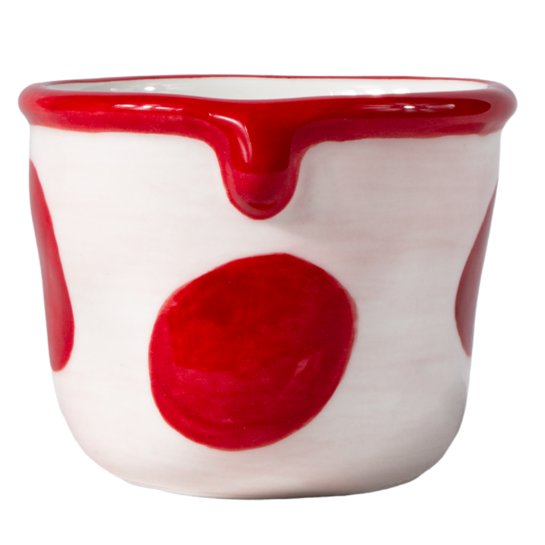 Hand-Painted Ceramic Mug - Cute Ins-Style Color Block & Polka Dot Design