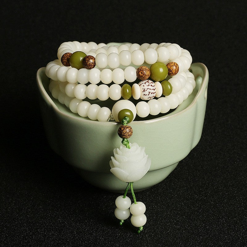 108-Count White Bodhi Seed Mala Bracelet - Unisex Buddhist Prayer Beads