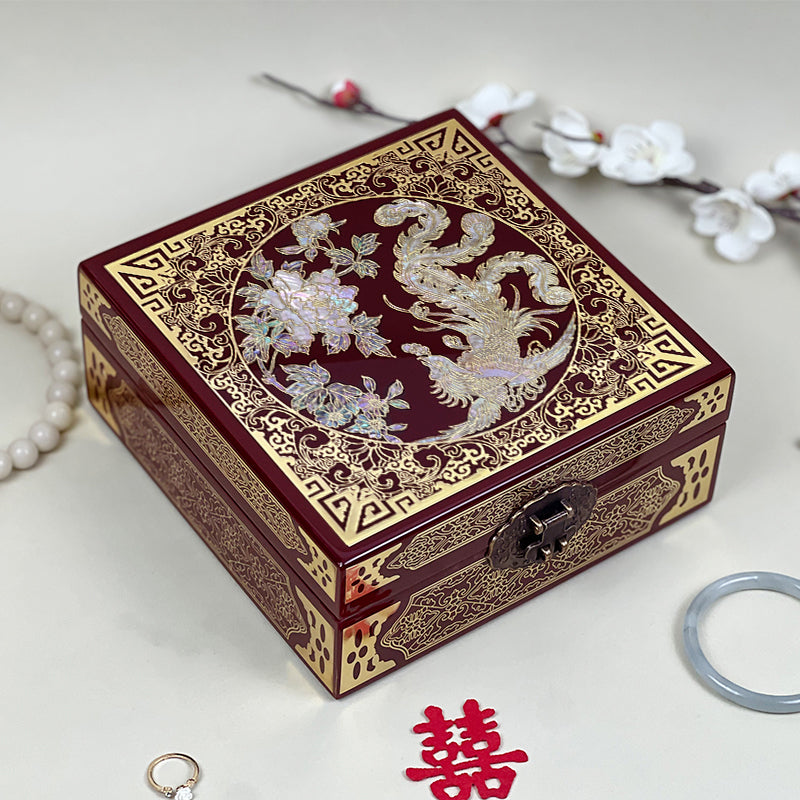 Pingyao Intangible Cultural Heritage Lacquer ware Abalone Shell Chinese Style Exquisite Wooden Jewelry Box