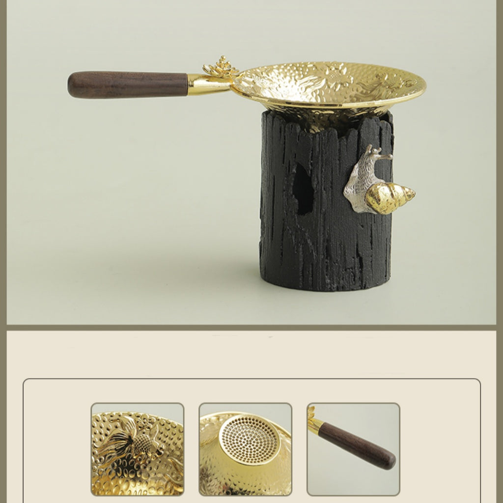 Premium Koi & Plum Blossom Tea Strainer - Alloy Filter with Wooden Handle
