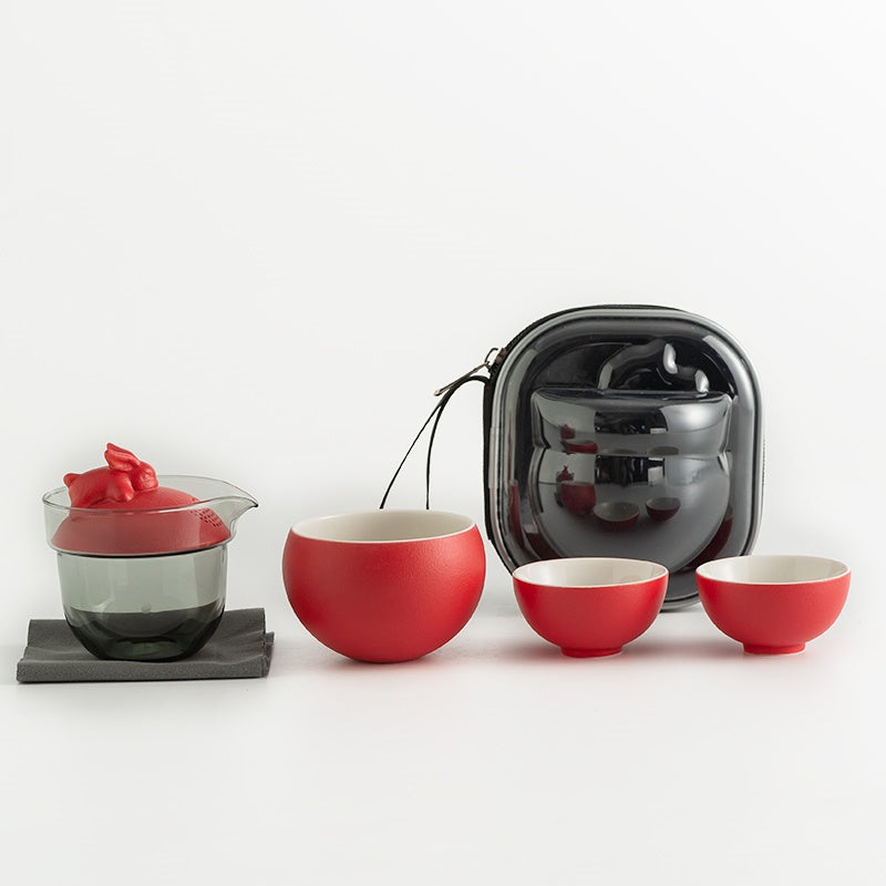 A beautifully crafted collection Ceramic Rabbit Travel Tea Set