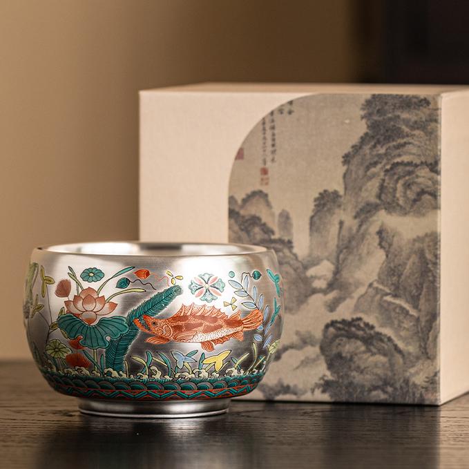 Dragon-Patterned Silver-Glazed Tea Cup
