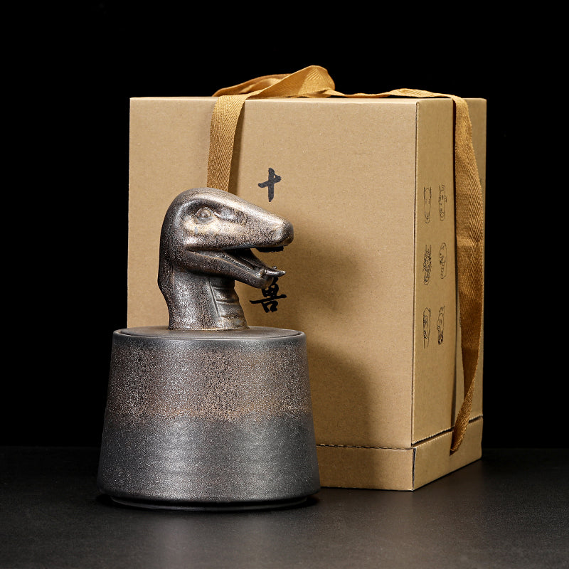 Gilded Zodiac Tea Caddy - 12 Chinese Animal Sign Ceramic Storage Jar