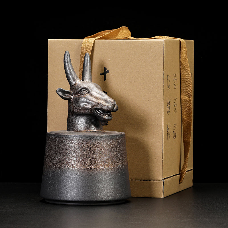 Gilded Zodiac Tea Caddy - 12 Chinese Animal Sign Ceramic Storage Jar