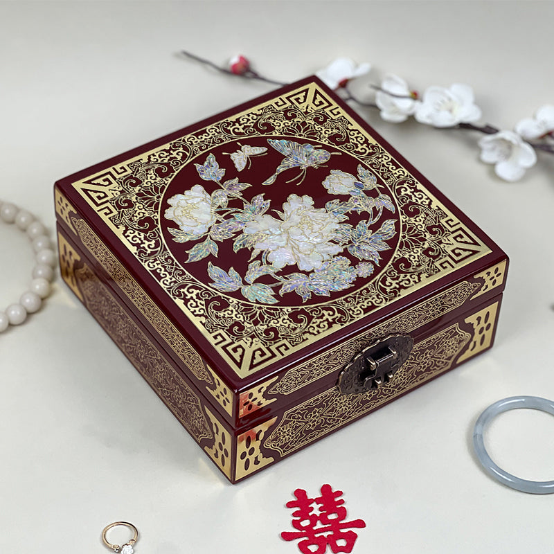Pingyao Intangible Cultural Heritage Lacquer ware Abalone Shell Chinese Style Exquisite Wooden Jewelry Box