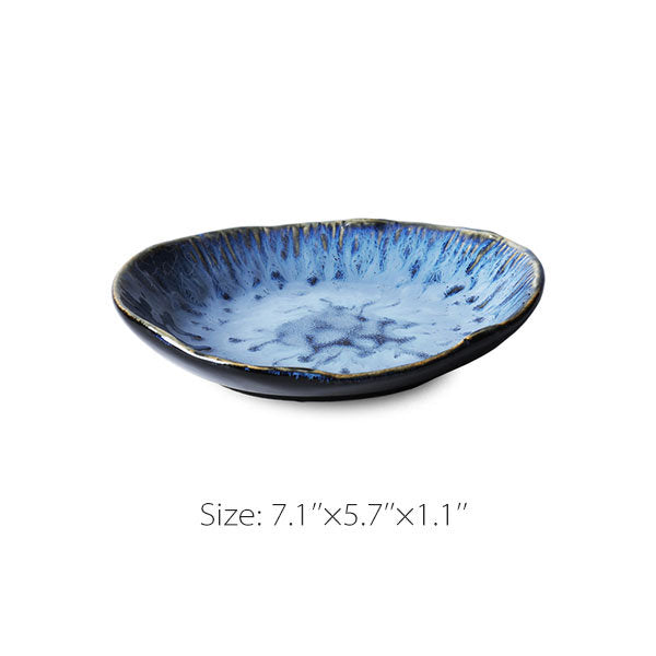 #058 Gradient Blue Ceramic Bowl and Plate Set of 4 Irregular Design