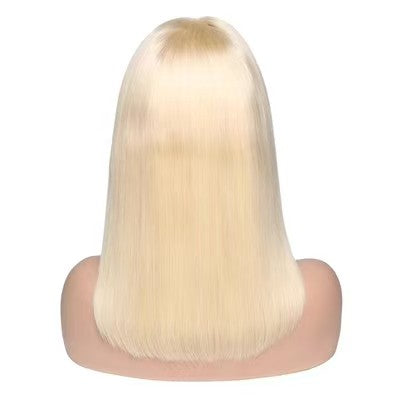 100% Human Hair Half Lace Wig with Hand-Tied Bangs - DIY Color and Style, Default 180% Density