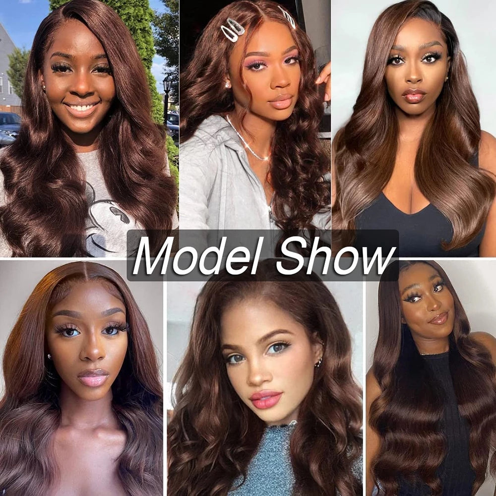 Brown Body Wave Half Lace Human Hair Wig - #2 Color, Available in 14 to 30 Inches