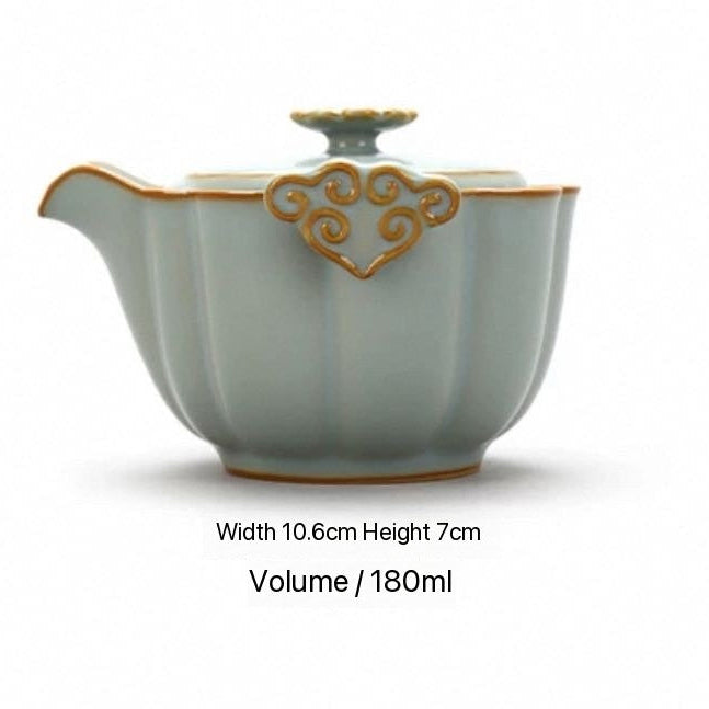 Ru Kiln Lidded Tea Cup Heat-Resistant Single Serving Gongfu Tea Set Premium Non-Slip Hand-Held Teapot Compact and Portable for Travel